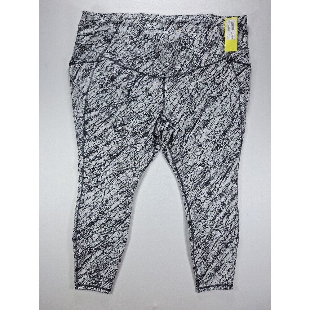All in Motion 3X Plus Black White Marble High-Rise 7/8 Leggings Side Pockets